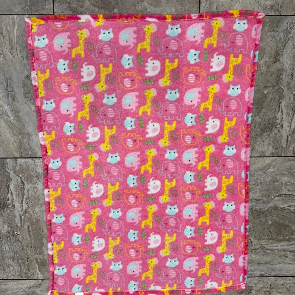 Baby Gear Pink Fleece Safari Animal Receiving Blanket Elephant Giraffe Owl